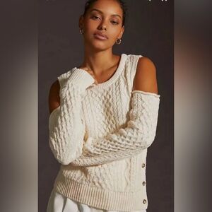 Anthropologie Cream Off-the-Shoulder Sweater